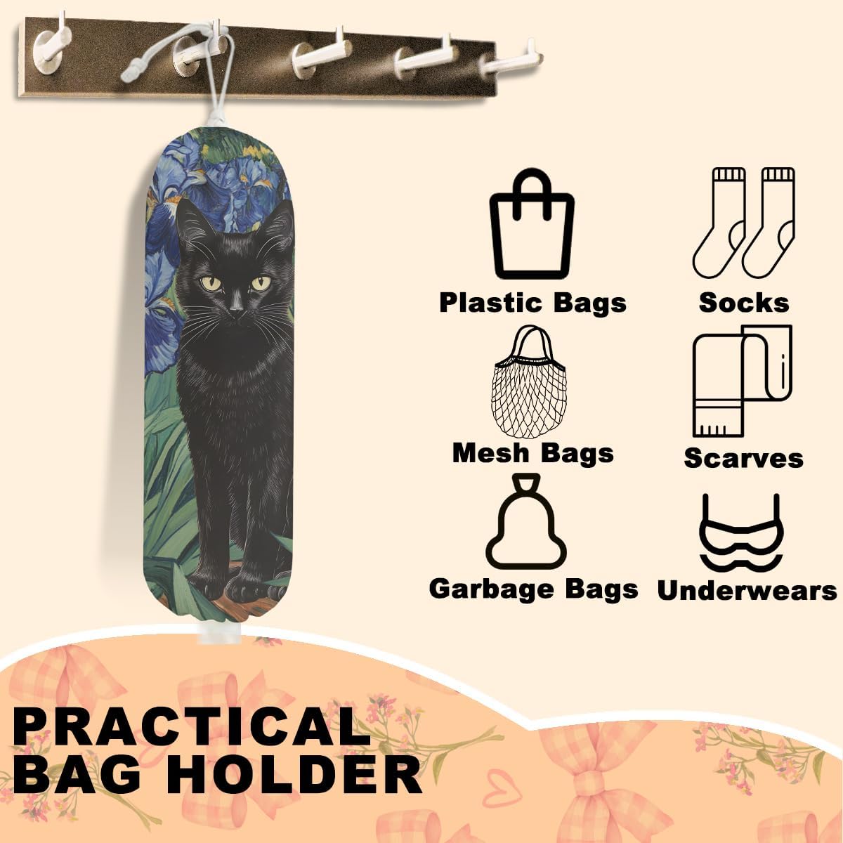 Sunflower Plastic Bag Holder for Kitchen Essentials, Wall Mount Grocery Bag Holder for Plastic Bags, Summer Sunflower Reusable Grocery Bags Storage Dispenser for Home Kitchen Pantry Farmhouse