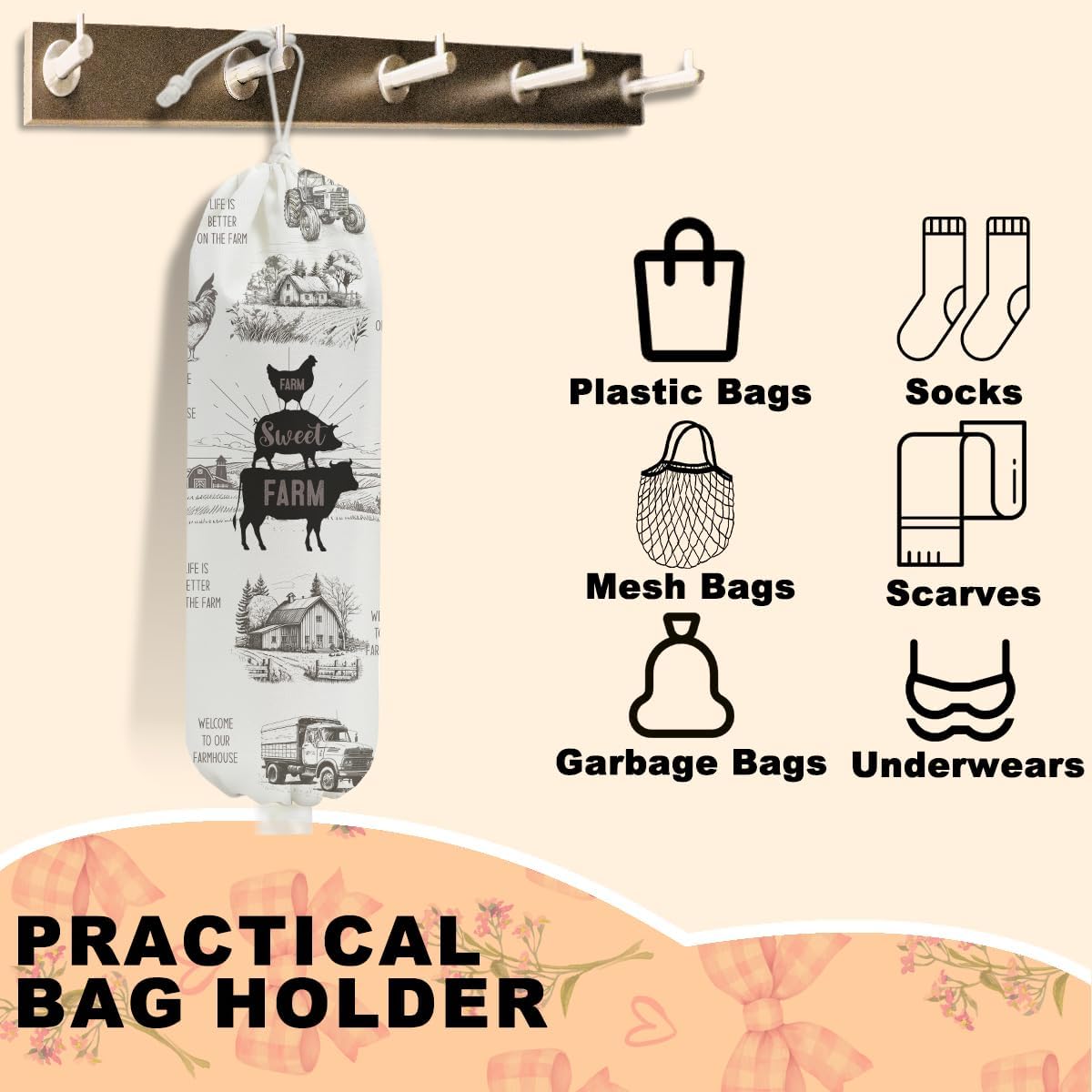 Sunflower Plastic Bag Holder for Kitchen Essentials, Wall Mount Grocery Bag Holder for Plastic Bags, Summer Sunflower Reusable Grocery Bags Storage Dispenser for Home Kitchen Pantry Farmhouse