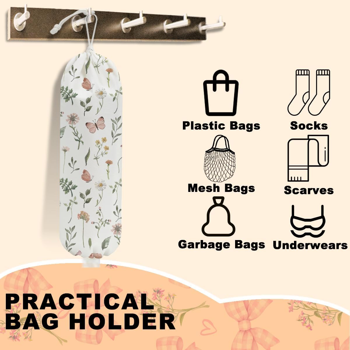 Sunflower Plastic Bag Holder for Kitchen Essentials, Wall Mount Grocery Bag Holder for Plastic Bags, Summer Sunflower Reusable Grocery Bags Storage Dispenser for Home Kitchen Pantry Farmhouse