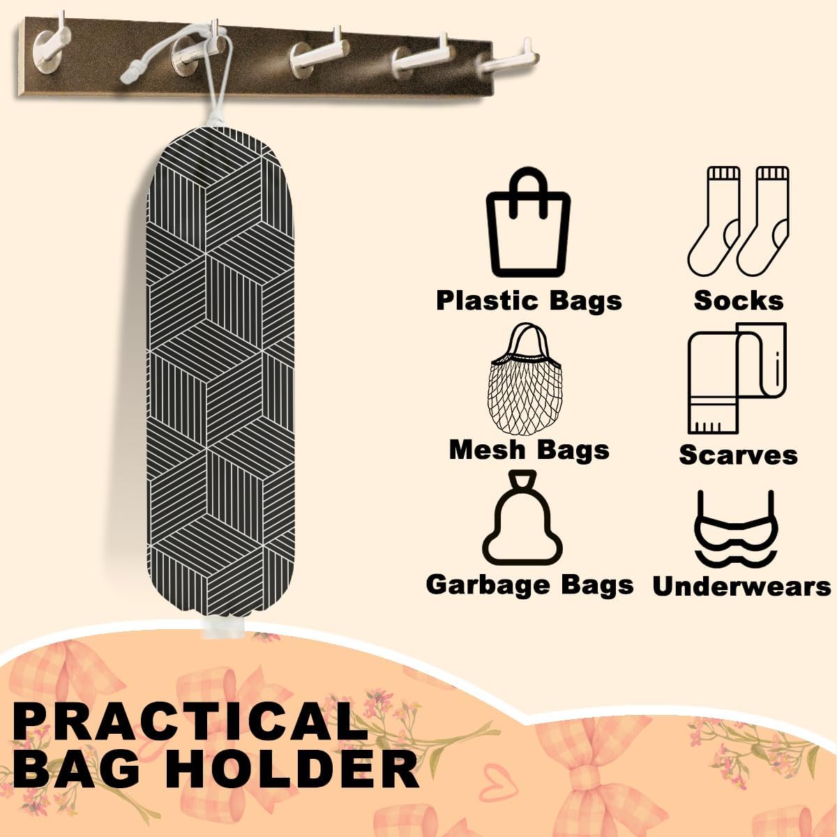 Sunflower Plastic Bag Holder for Kitchen Essentials, Wall Mount Grocery Bag Holder for Plastic Bags, Summer Sunflower Reusable Grocery Bags Storage Dispenser for Home Kitchen Pantry Farmhouse