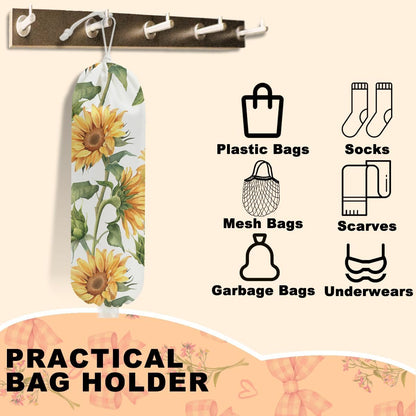 Sunflower Plastic Bag Holder for Kitchen Essentials, Wall Mount Grocery Bag Holder for Plastic Bags, Summer Sunflower Reusable Grocery Bags Storage Dispenser for Home Kitchen Pantry Farmhouse