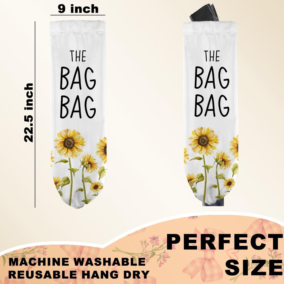 Sunflower Plastic Bag Holder for Kitchen Essentials, Wall Mount Grocery Bag Holder for Plastic Bags, Summer Sunflower Reusable Grocery Bags Storage Dispenser for Home Kitchen Pantry Farmhouse