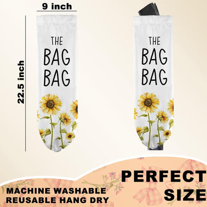 Sunflower Plastic Bag Holder for Kitchen Essentials, Wall Mount Grocery Bag Holder for Plastic Bags, Summer Sunflower Reusable Grocery Bags Storage Dispenser for Home Kitchen Pantry Farmhouse