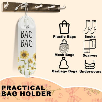 Sunflower Plastic Bag Holder for Kitchen Essentials, Wall Mount Grocery Bag Holder for Plastic Bags, Summer Sunflower Reusable Grocery Bags Storage Dispenser for Home Kitchen Pantry Farmhouse