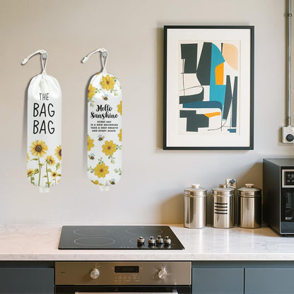 Sunflower Plastic Bag Holder for Kitchen Essentials, Wall Mount Grocery Bag Holder for Plastic Bags, Summer Sunflower Reusable Grocery Bags Storage Dispenser for Home Kitchen Pantry Farmhouse