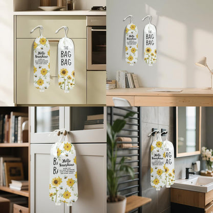 Sunflower Plastic Bag Holder for Kitchen Essentials, Wall Mount Grocery Bag Holder for Plastic Bags, Summer Sunflower Reusable Grocery Bags Storage Dispenser for Home Kitchen Pantry Farmhouse