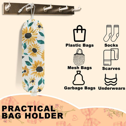 Sunflower Plastic Bag Holder for Kitchen Essentials, Wall Mount Grocery Bag Holder for Plastic Bags, Summer Sunflower Reusable Grocery Bags Storage Dispenser for Home Kitchen Pantry Farmhouse