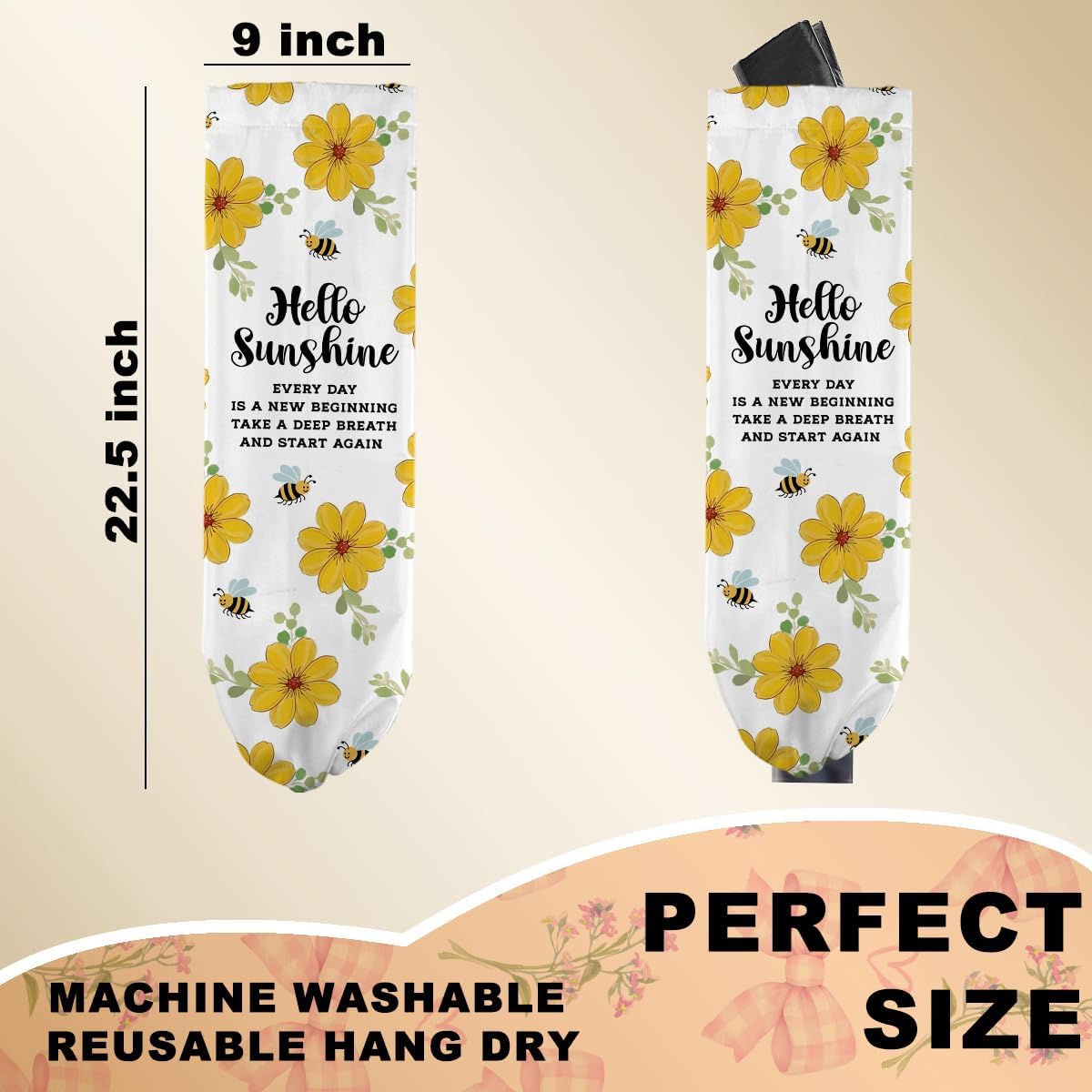 Sunflower Plastic Bag Holder for Kitchen Essentials, Wall Mount Grocery Bag Holder for Plastic Bags, Summer Sunflower Reusable Grocery Bags Storage Dispenser for Home Kitchen Pantry Farmhouse