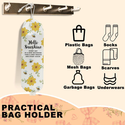Sunflower Plastic Bag Holder for Kitchen Essentials, Wall Mount Grocery Bag Holder for Plastic Bags, Summer Sunflower Reusable Grocery Bags Storage Dispenser for Home Kitchen Pantry Farmhouse