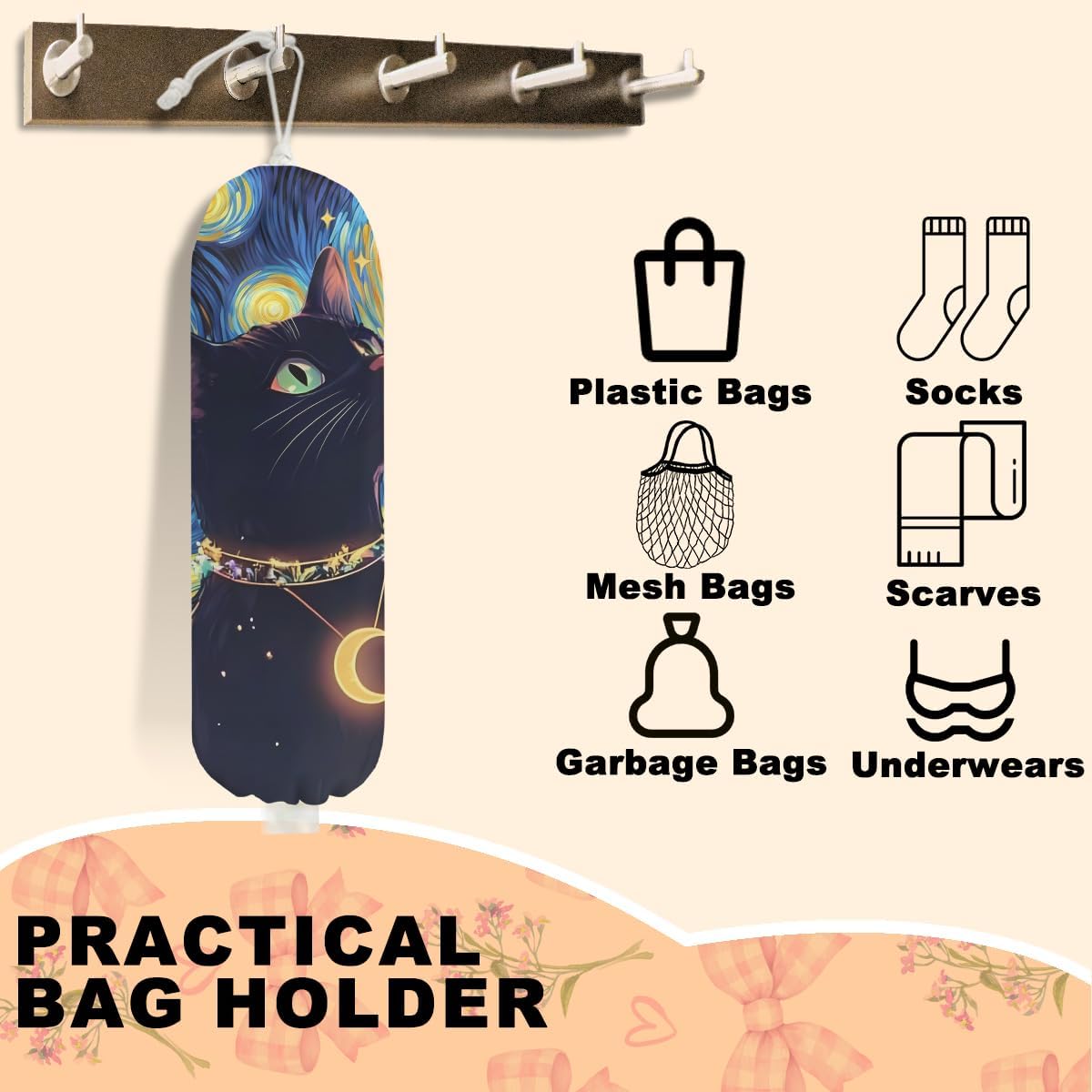 Sunflower Plastic Bag Holder for Kitchen Essentials, Wall Mount Grocery Bag Holder for Plastic Bags, Summer Sunflower Reusable Grocery Bags Storage Dispenser for Home Kitchen Pantry Farmhouse