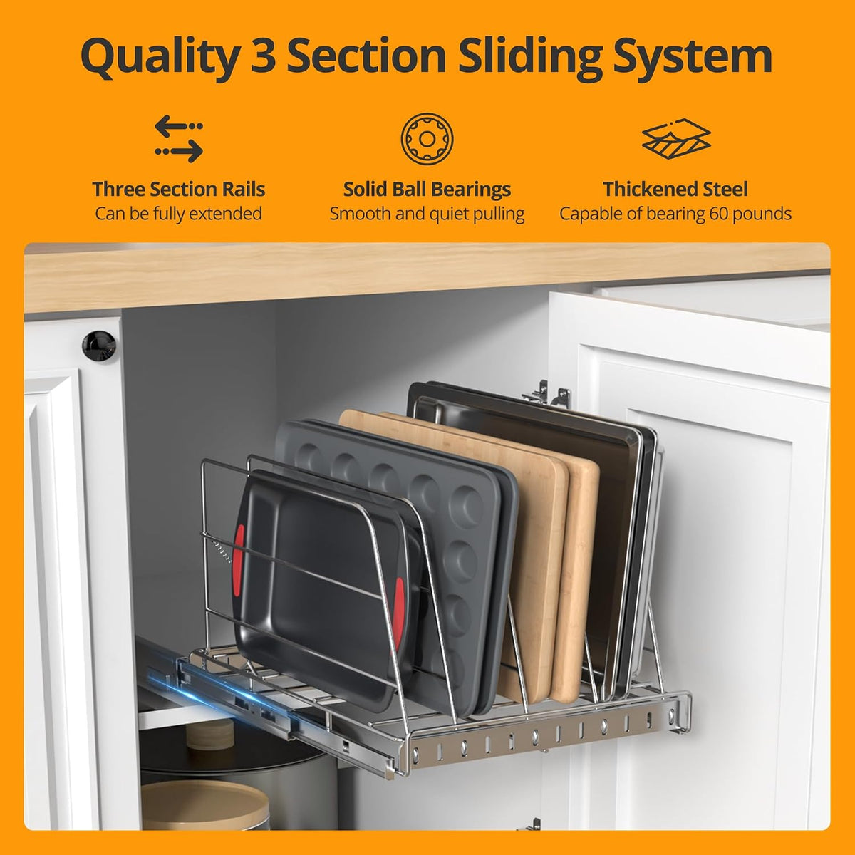 Pull Out Cabinet Organizer for Cutting Board, Cookie Sheet, Baking Sheet