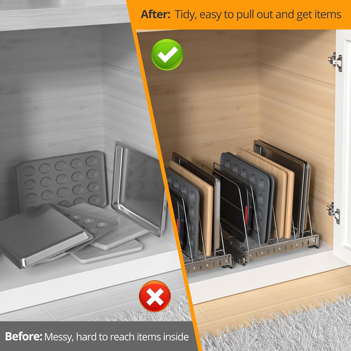 Pull Out Cabinet Organizer for Cutting Board, Cookie Sheet, Baking Sheet