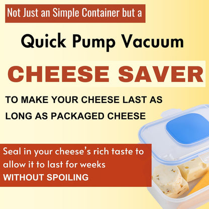 The Quick Vac: Only Airtight Vacuum Sealed Cheese Saver Container - Perfect For Keeping Cheddar, Parmesan, Shredded, Sliced, Grated, Blue, Swiss, Cottage & Cream Cheese in the Fridge