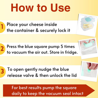 The Quick Vac: Only Airtight Vacuum Sealed Cheese Saver Container - Perfect For Keeping Cheddar, Parmesan, Shredded, Sliced, Grated, Blue, Swiss, Cottage & Cream Cheese in the Fridge