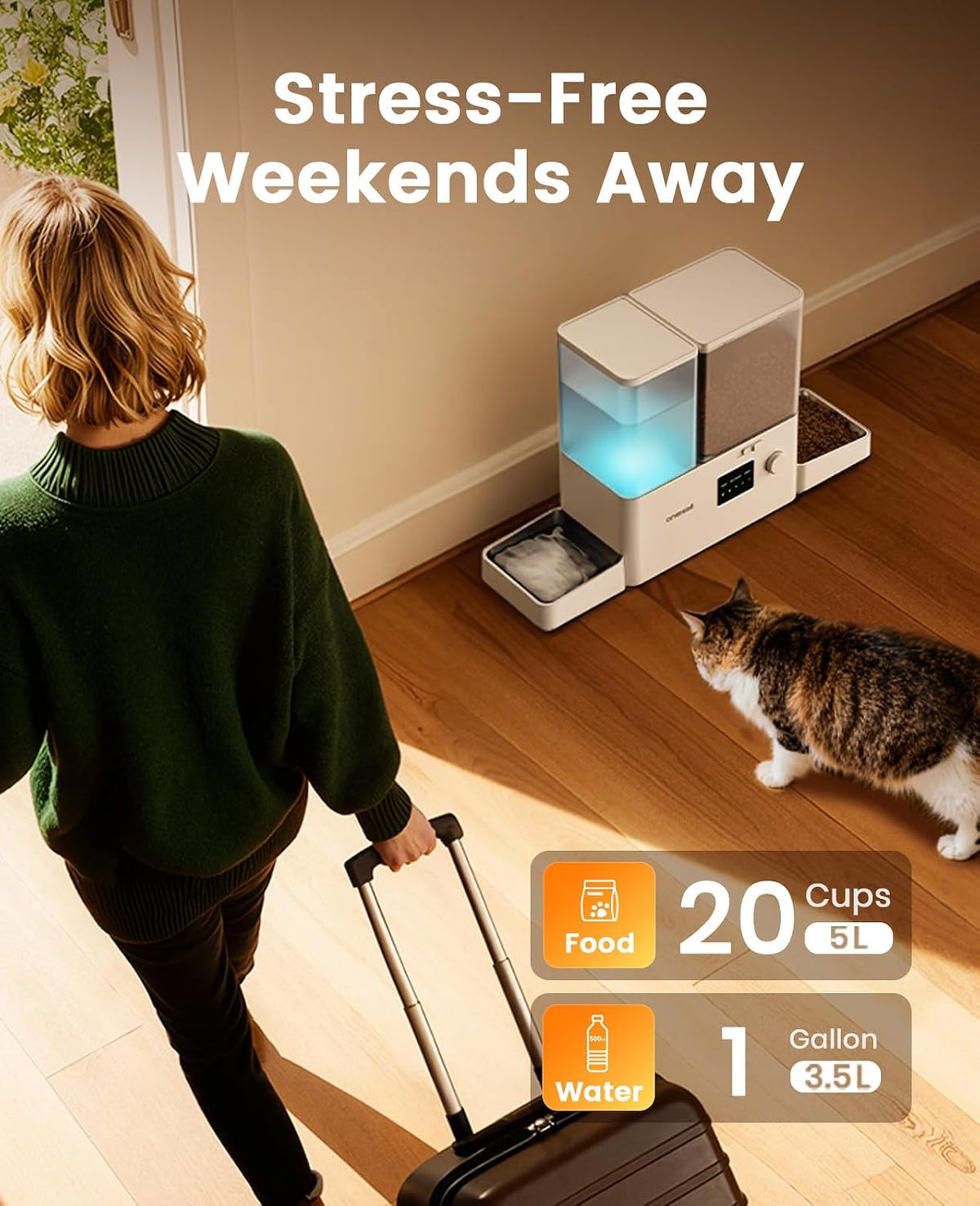 Automatic Cat Feeder and Water Dispenser, 36Cups/8.5L