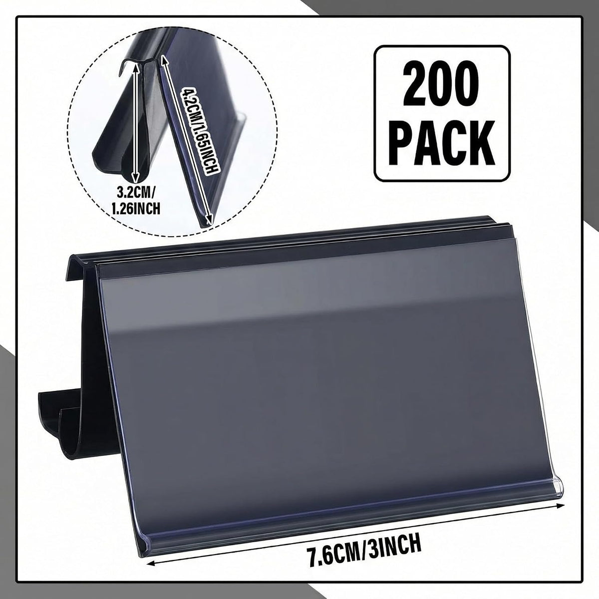 50 Pcs Wire Shelf Label Holders Compatible with Metro 1-1/4in Shelves, Plastic Wire Rack Label Holder 3" l x 1.25" H Price Tag Shelf Clips On, Black