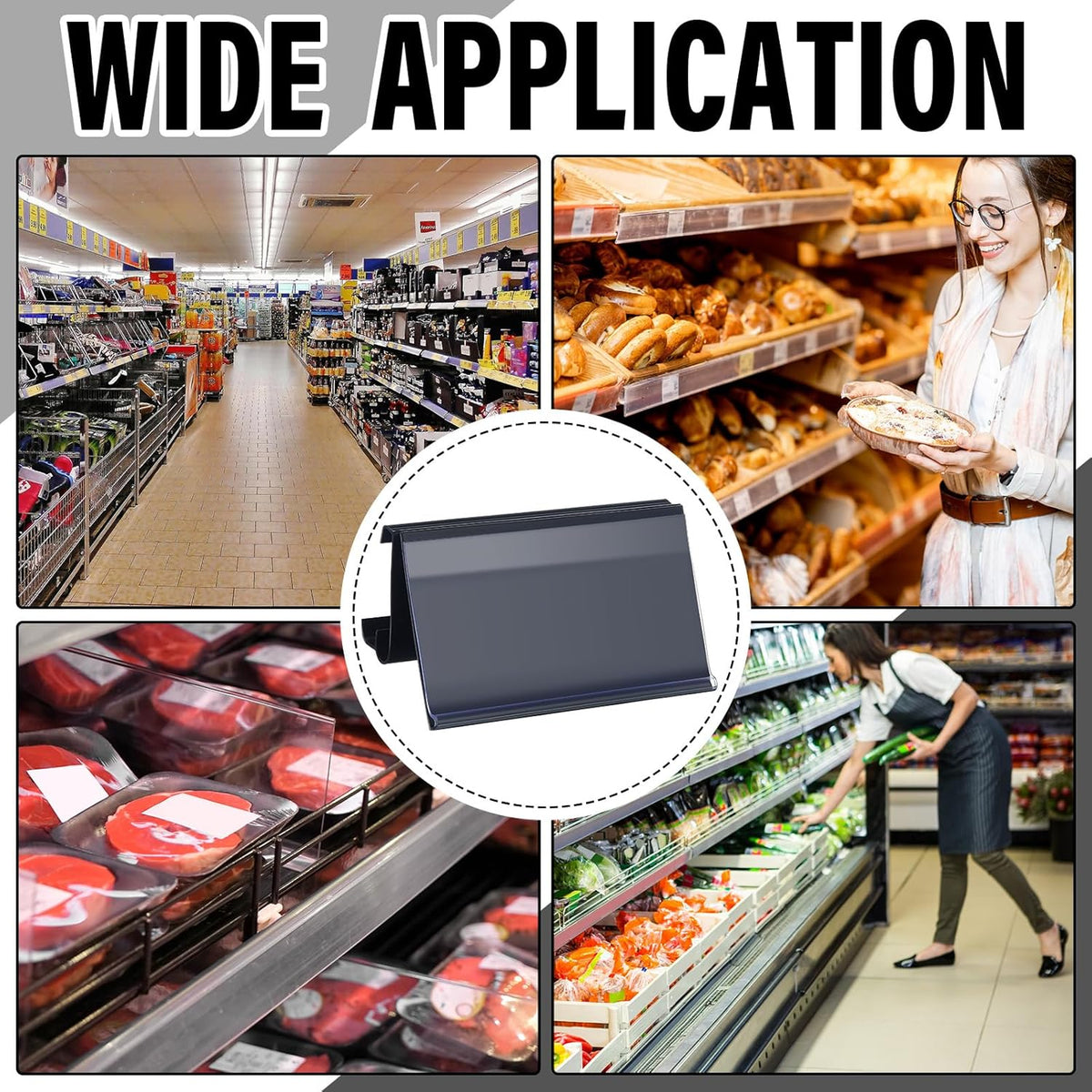 50 Pcs Wire Shelf Label Holders Compatible with Metro 1-1/4in Shelves, Plastic Wire Rack Label Holder 3" l x 1.25" H Price Tag Shelf Clips On, Black