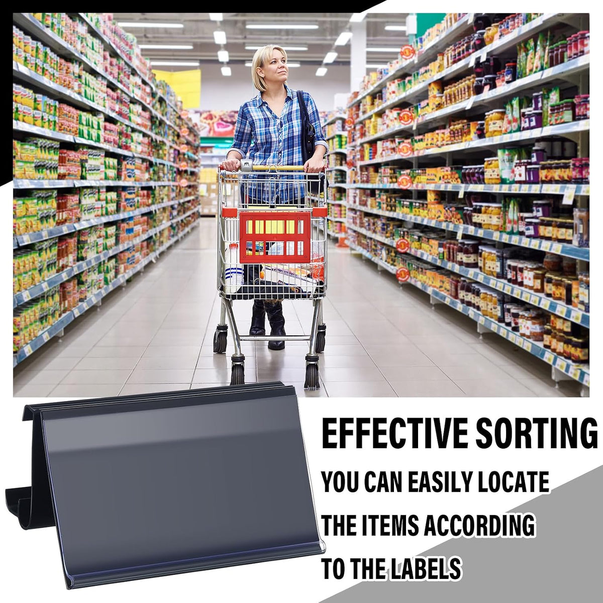 50 Pcs Wire Shelf Label Holders Compatible with Metro 1-1/4in Shelves, Plastic Wire Rack Label Holder 3" l x 1.25" H Price Tag Shelf Clips On, Black