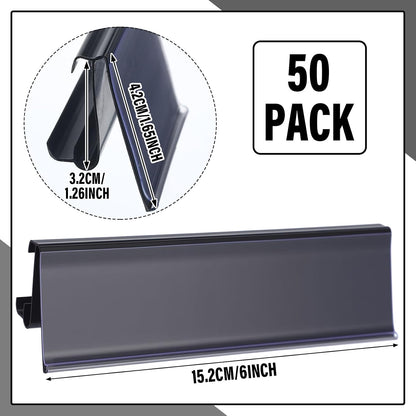 50 Pcs Wire Shelf Label Holders Compatible with Metro 1-1/4in Shelves, Plastic Wire Rack Label Holder 3" l x 1.25" H Price Tag Shelf Clips On, Black