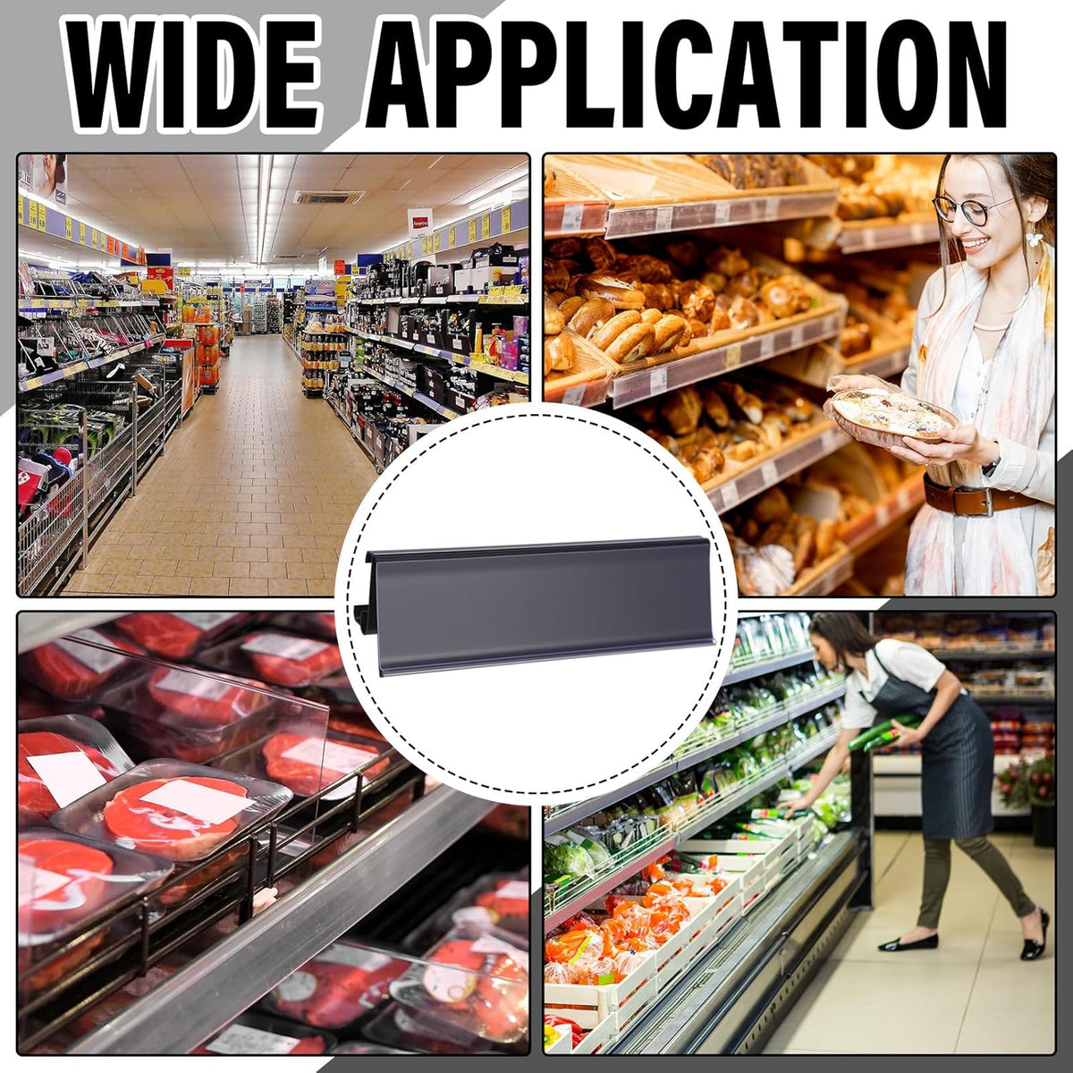 50 Pcs Wire Shelf Label Holders Compatible with Metro 1-1/4in Shelves, Plastic Wire Rack Label Holder 3" l x 1.25" H Price Tag Shelf Clips On, Black