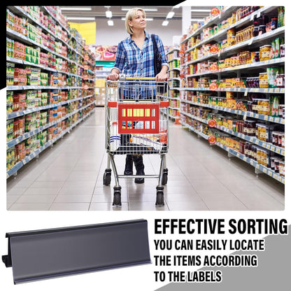 50 Pcs Wire Shelf Label Holders Compatible with Metro 1-1/4in Shelves, Plastic Wire Rack Label Holder 3" l x 1.25" H Price Tag Shelf Clips On, Black