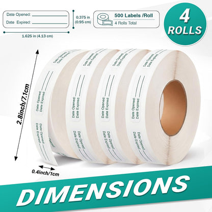 4 Rolls Medication Date Stickers, 2000 Count Opened & Expiration Date Stickers for Prescription Bottles, Pharmacy, Self Adhesive Safety Reminder Sticker for Medication Management, Hospital