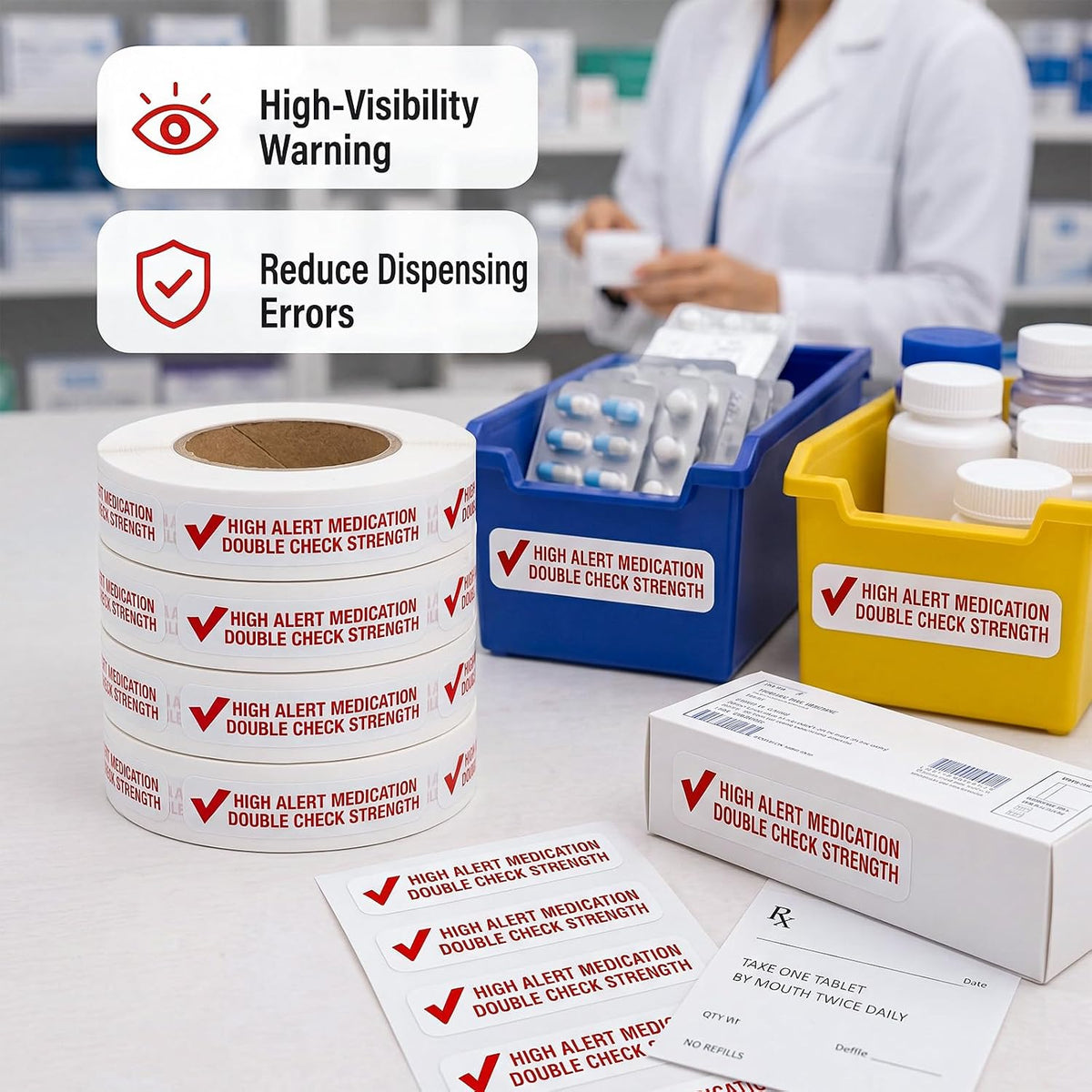 4 Rolls Medication Date Stickers, 2000 Count Opened & Expiration Date Stickers for Prescription Bottles, Pharmacy, Self Adhesive Safety Reminder Sticker for Medication Management, Hospital