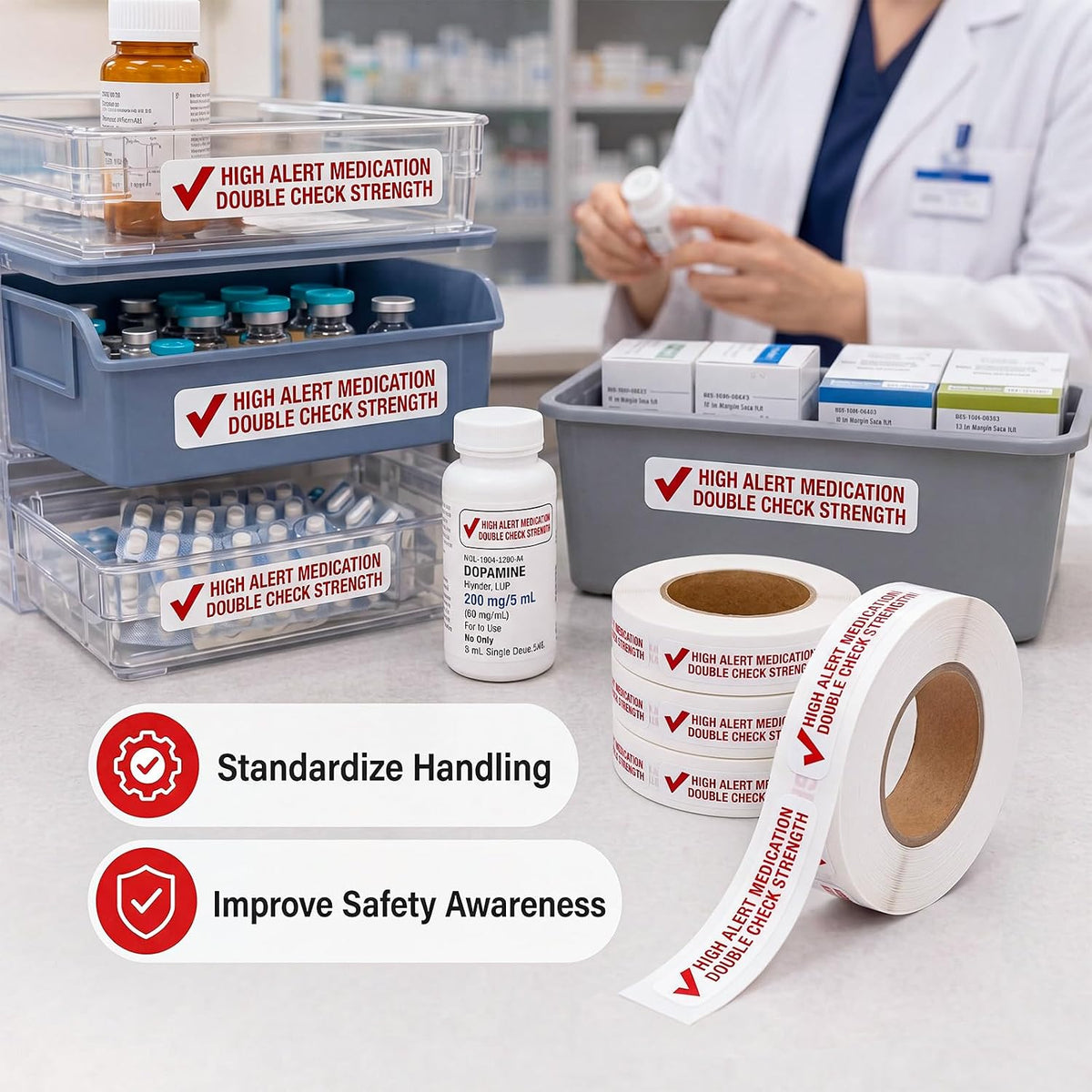 4 Rolls Medication Date Stickers, 2000 Count Opened & Expiration Date Stickers for Prescription Bottles, Pharmacy, Self Adhesive Safety Reminder Sticker for Medication Management, Hospital