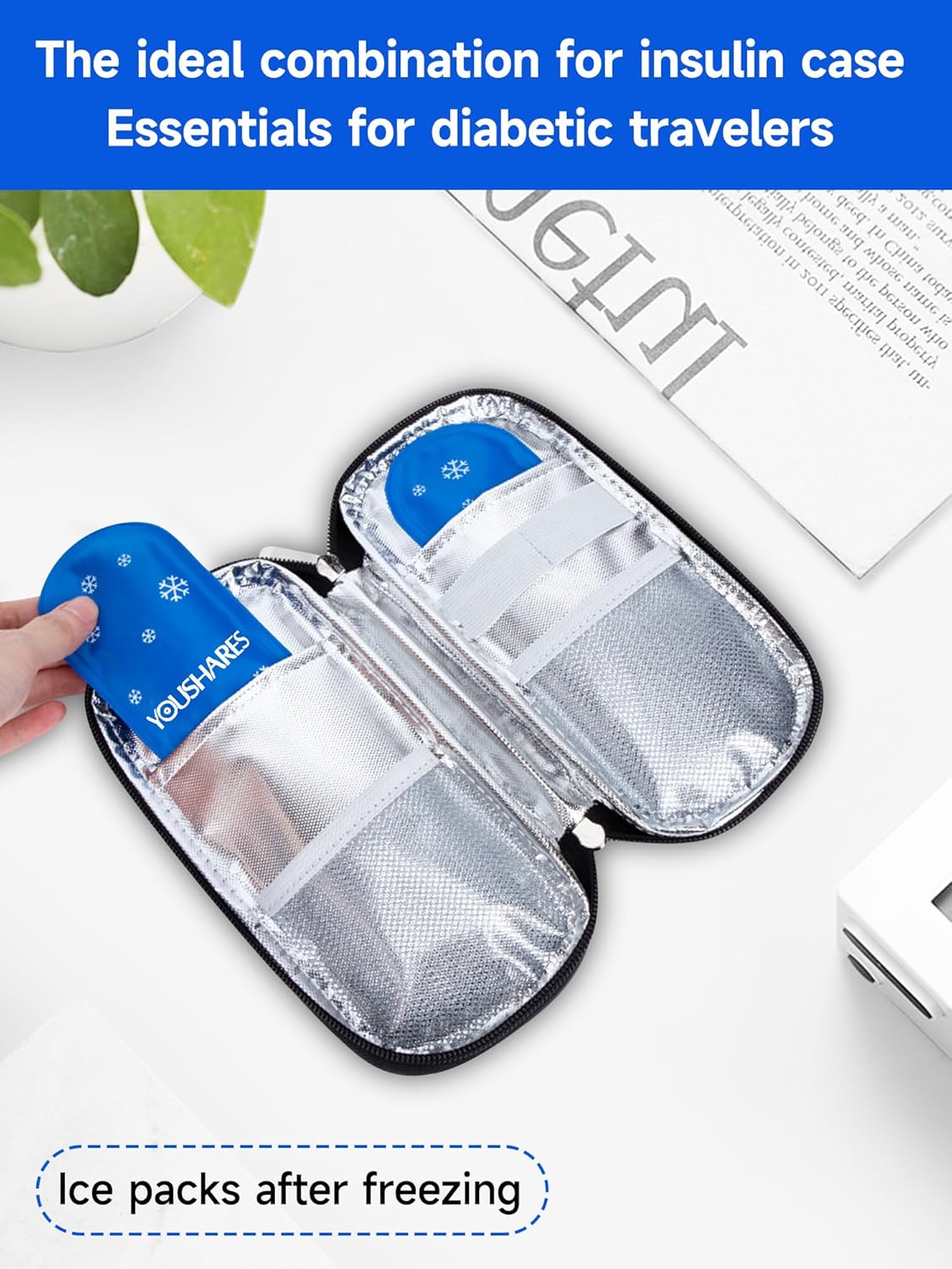 Insulin Cooler Travel Case TSA Approved Medication Diabetic Supplies Cooler For Travel Refrigerated Medicine Organizer Bag With 2 Ice Pack