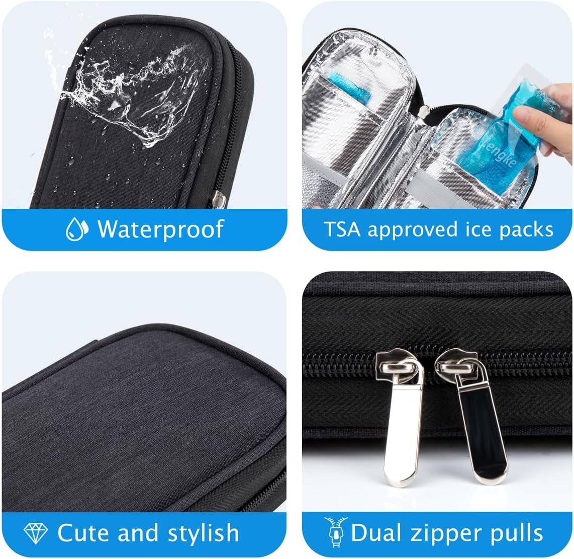 Insulin Cooler Travel Case TSA Approved Medication Diabetic Supplies Cooler For Travel Refrigerated Medicine Organizer Bag With 2 Ice Pack