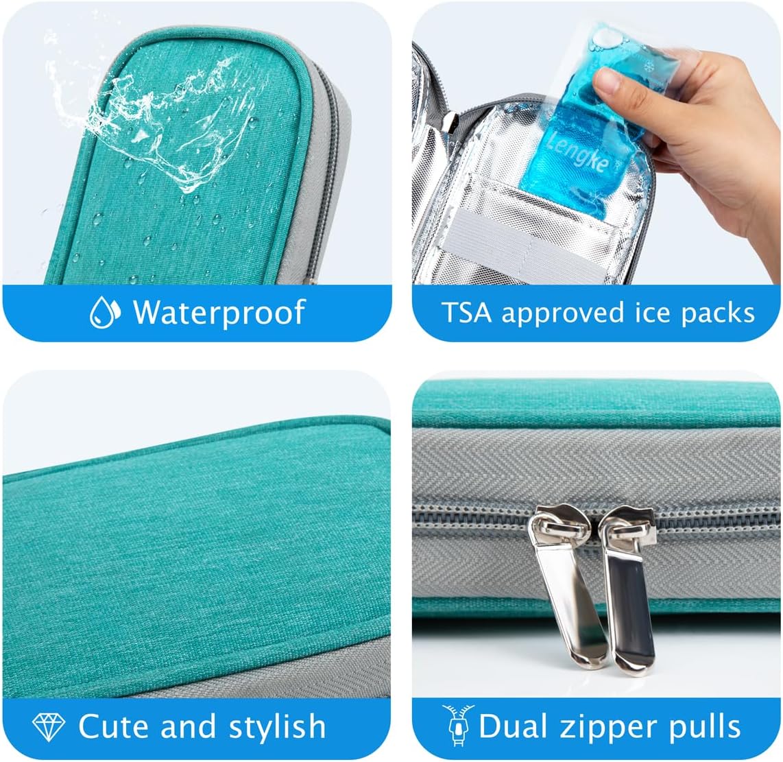 Insulin Cooler Travel Case TSA Approved Medication Diabetic Supplies Cooler For Travel Refrigerated Medicine Organizer Bag With 2 Ice Pack