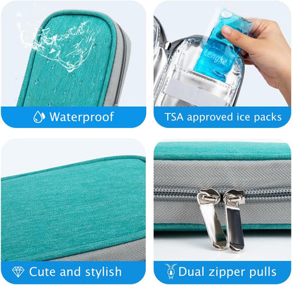 Insulin Cooler Travel Case TSA Approved Medication Diabetic Supplies Cooler For Travel Refrigerated Medicine Organizer Bag With 2 Ice Pack
