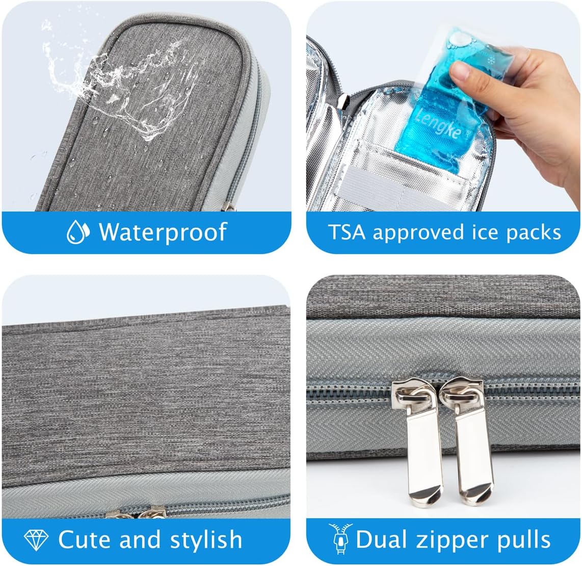 Insulin Cooler Travel Case TSA Approved Medication Diabetic Supplies Cooler For Travel Refrigerated Medicine Organizer Bag With 2 Ice Pack