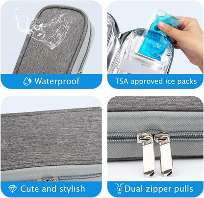 Insulin Cooler Travel Case TSA Approved Medication Diabetic Supplies Cooler For Travel Refrigerated Medicine Organizer Bag With 2 Ice Pack