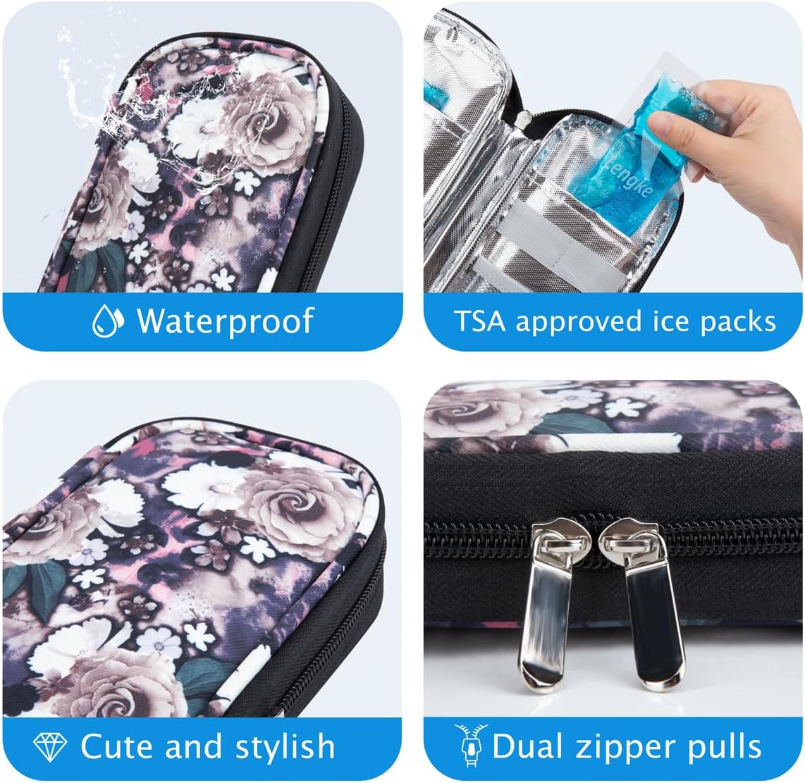 Insulin Cooler Travel Case TSA Approved Medication Diabetic Supplies Cooler For Travel Refrigerated Medicine Organizer Bag With 2 Ice Pack