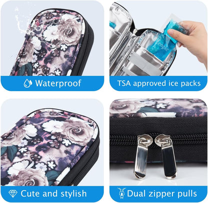 Insulin Cooler Travel Case TSA Approved Medication Diabetic Supplies Cooler For Travel Refrigerated Medicine Organizer Bag With 2 Ice Pack
