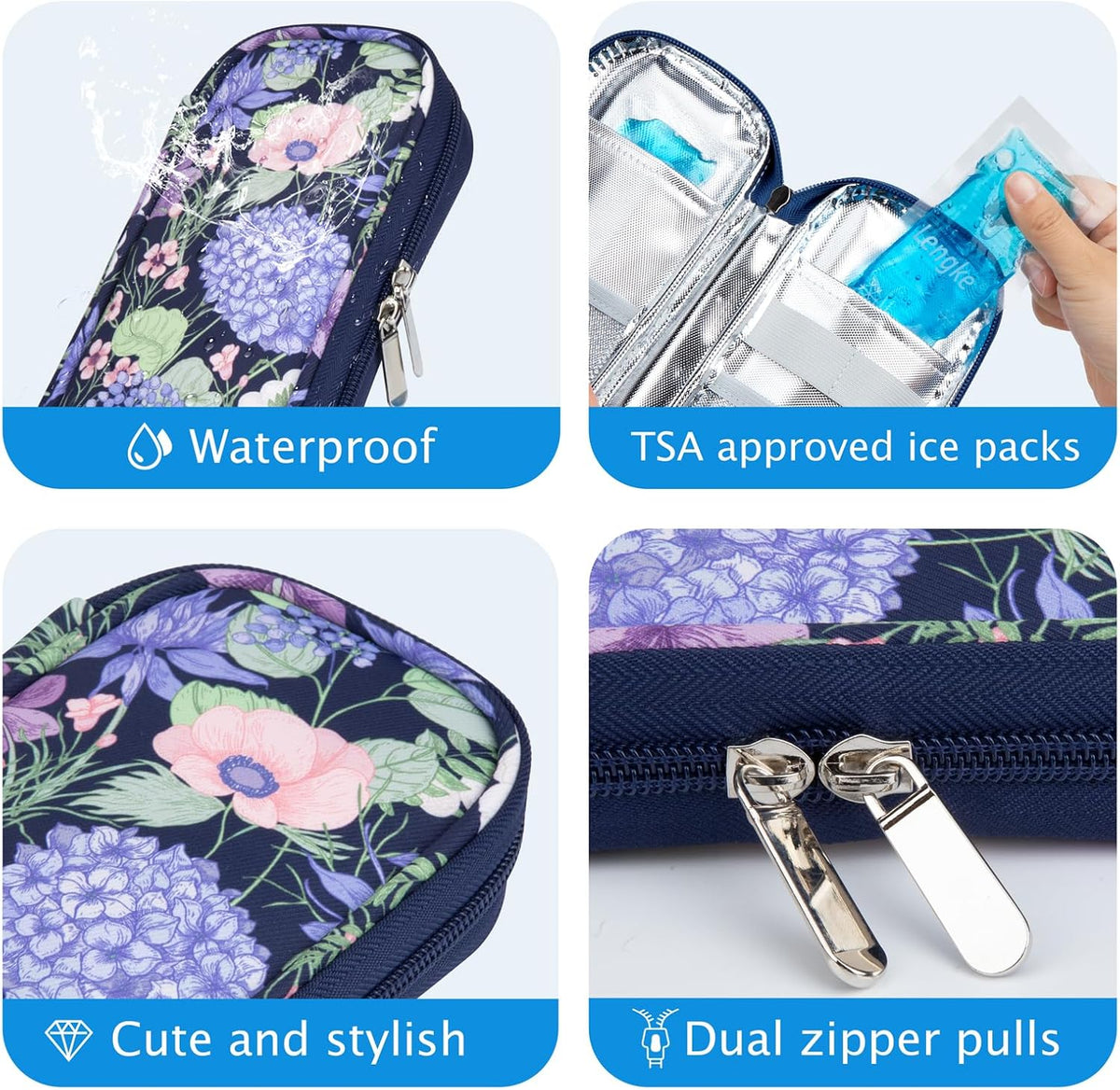 Insulin Cooler Travel Case TSA Approved Medication Diabetic Supplies Cooler For Travel Refrigerated Medicine Organizer Bag With 2 Ice Pack