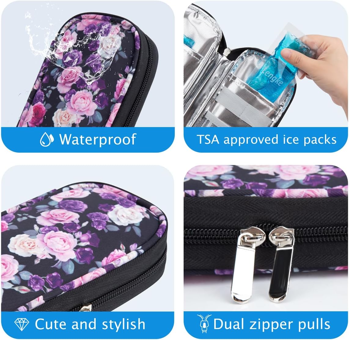Insulin Cooler Travel Case TSA Approved Medication Diabetic Supplies Cooler For Travel Refrigerated Medicine Organizer Bag With 2 Ice Pack