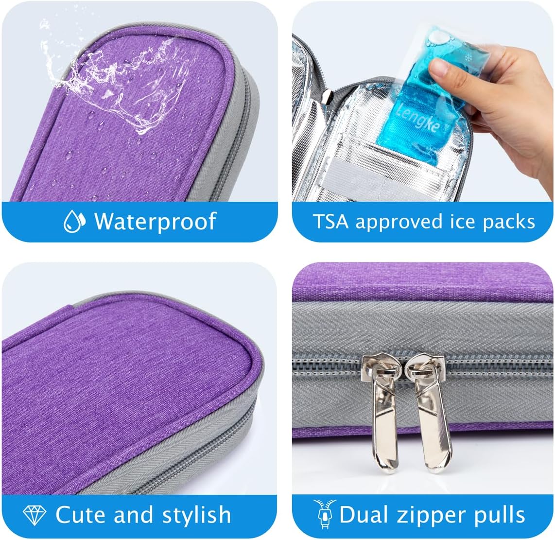 Insulin Cooler Travel Case TSA Approved Medication Diabetic Supplies Cooler For Travel Refrigerated Medicine Organizer Bag With 2 Ice Pack