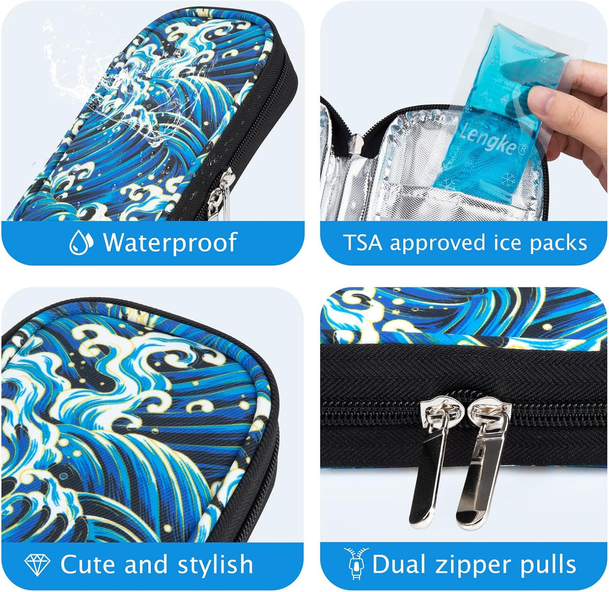 Insulin Cooler Travel Case TSA Approved Medication Diabetic Supplies Cooler For Travel Refrigerated Medicine Organizer Bag With 2 Ice Pack