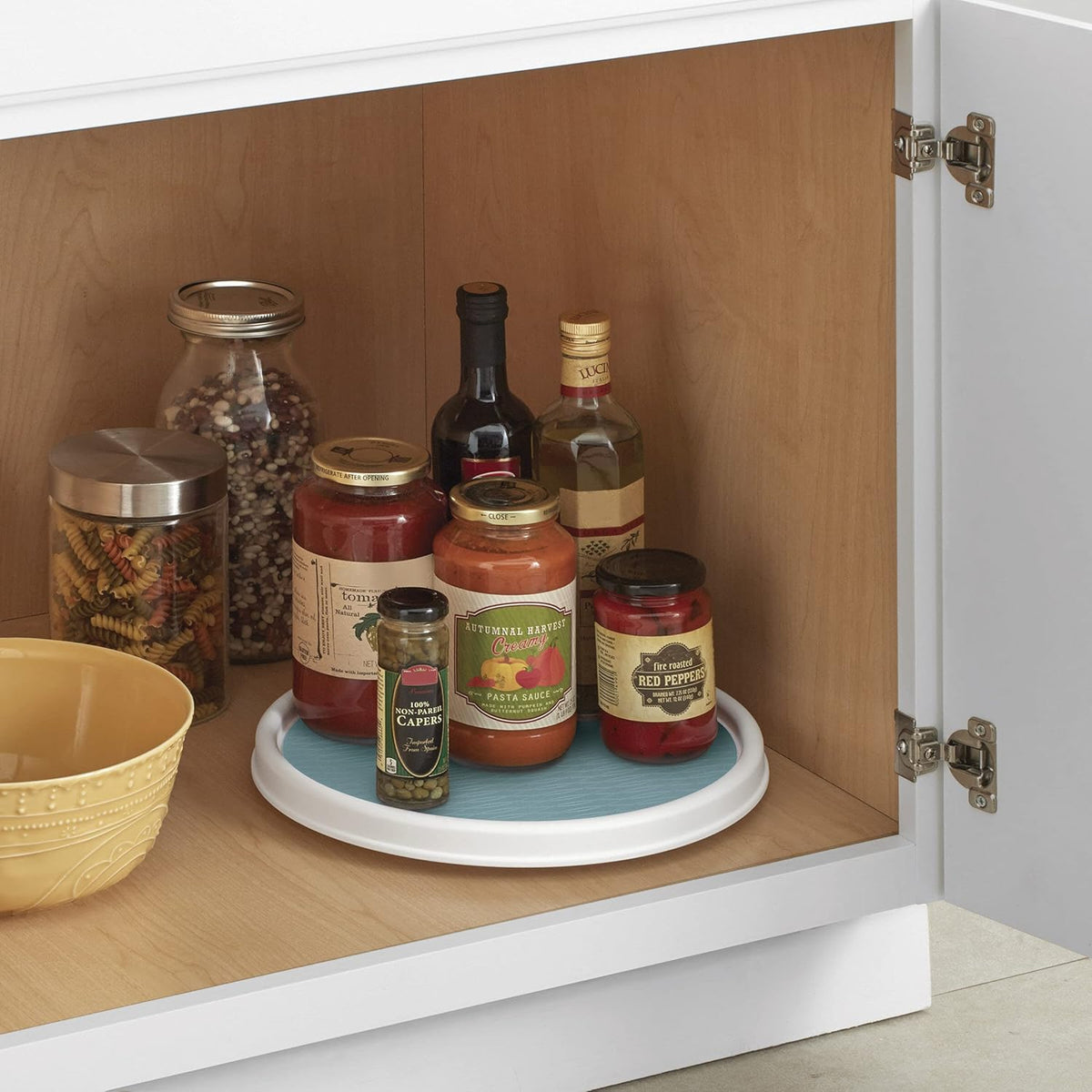 Basics Non-Skid Pantry Cabinet Lazy Susan Turntable, 12-Inch, White/Gray, 1 Count (Pack of 1)