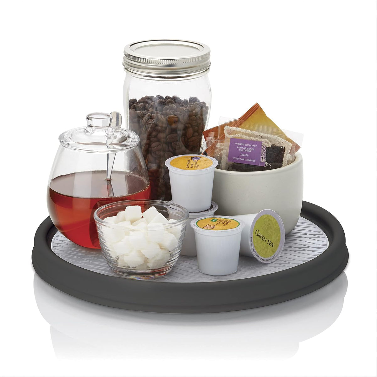 Basics Non-Skid Pantry Cabinet Lazy Susan Turntable, 12-Inch, White/Gray, 1 Count (Pack of 1)