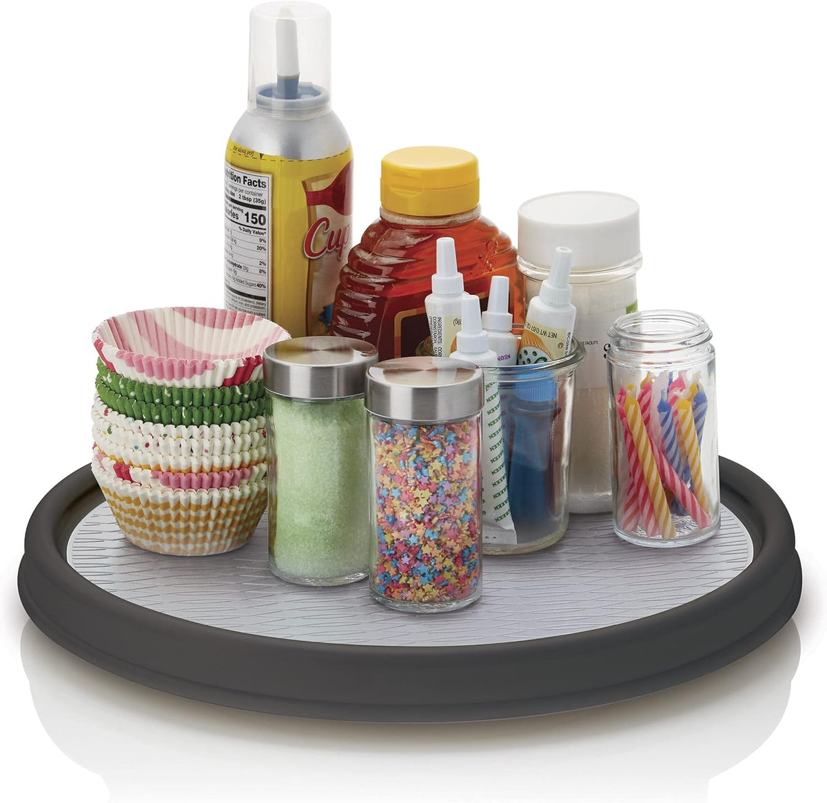 Basics Non-Skid Pantry Cabinet Lazy Susan Turntable, 12-Inch, White/Gray, 1 Count (Pack of 1)