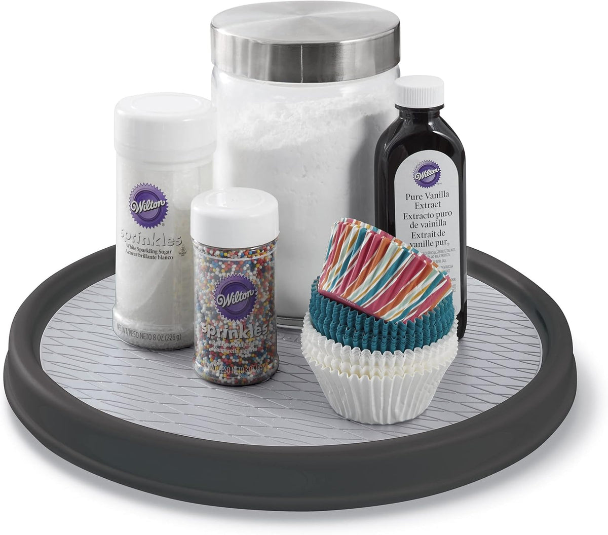 Basics Non-Skid Pantry Cabinet Lazy Susan Turntable, 12-Inch, White/Gray, 1 Count (Pack of 1)
