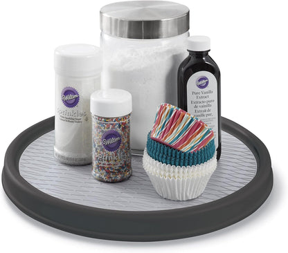 Basics Non-Skid Pantry Cabinet Lazy Susan Turntable, 12-Inch, White/Gray, 1 Count (Pack of 1)