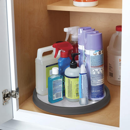 Basics Non-Skid Pantry Cabinet Lazy Susan Turntable, 12-Inch, White/Gray, 1 Count (Pack of 1)