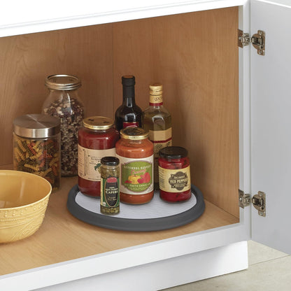 Basics Non-Skid Pantry Cabinet Lazy Susan Turntable, 12-Inch, White/Gray, 1 Count (Pack of 1)