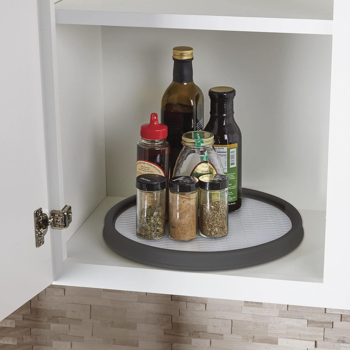 Basics Non-Skid Pantry Cabinet Lazy Susan Turntable, 12-Inch, White/Gray, 1 Count (Pack of 1)
