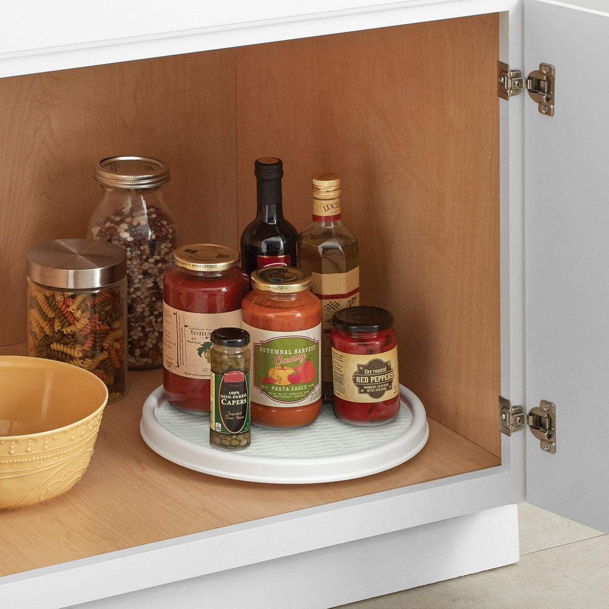 Basics Non-Skid Pantry Cabinet Lazy Susan Turntable, 12-Inch, White/Gray, 1 Count (Pack of 1)