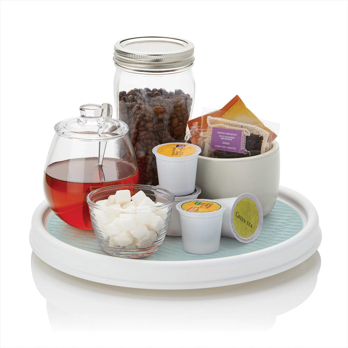 Basics Non-Skid Pantry Cabinet Lazy Susan Turntable, 12-Inch, White/Gray, 1 Count (Pack of 1)